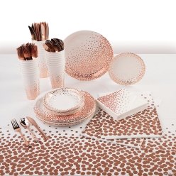 Rose Gold Dot Party Tableware Kit for 24 with Cutlery